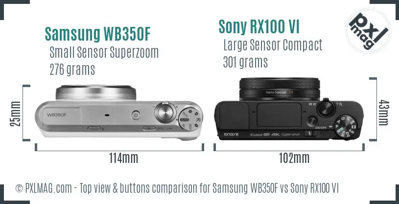 Samsung WB350F vs Sony RX100 VI top view buttons comparison