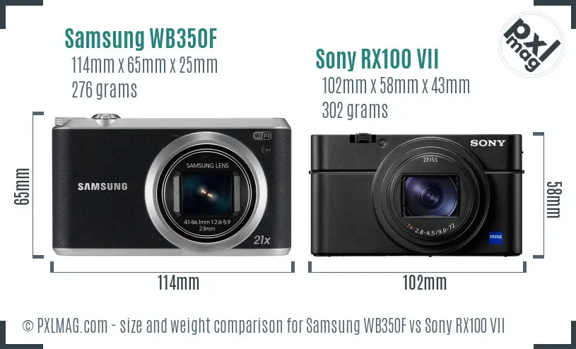 Samsung WB350F vs Sony RX100 VII size comparison