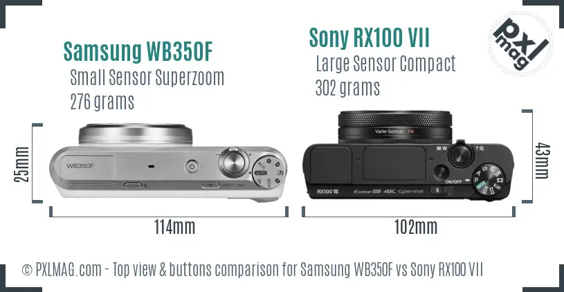 Samsung WB350F vs Sony RX100 VII top view buttons comparison