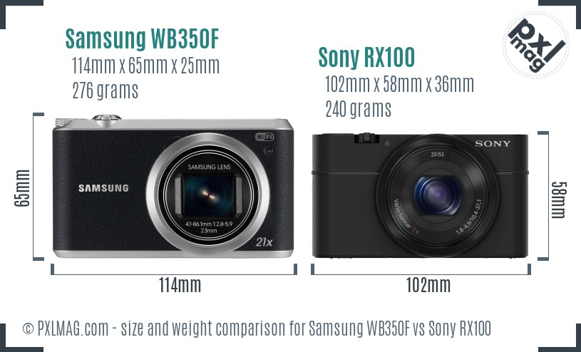 Samsung WB350F vs Sony RX100 size comparison