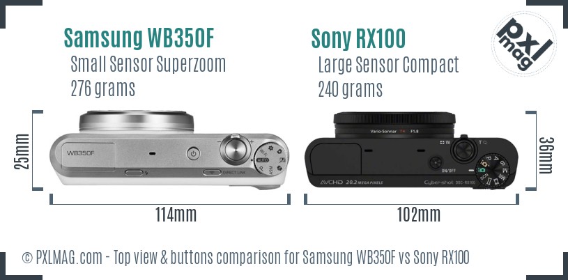 Samsung WB350F vs Sony RX100 top view buttons comparison