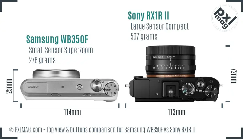 Samsung WB350F vs Sony RX1R II top view buttons comparison