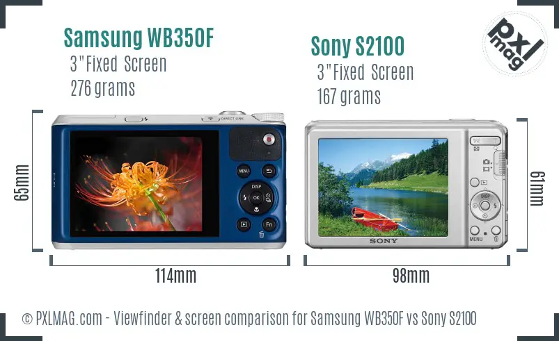 Samsung WB350F vs Sony S2100 Screen and Viewfinder comparison