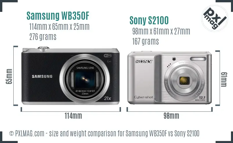 Samsung WB350F vs Sony S2100 size comparison