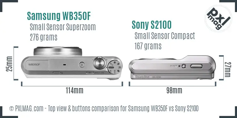 Samsung WB350F vs Sony S2100 top view buttons comparison