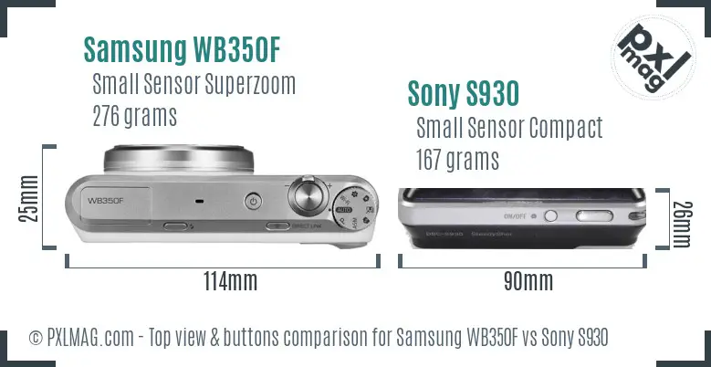 Samsung WB350F vs Sony S930 top view buttons comparison