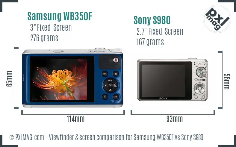 Samsung WB350F vs Sony S980 Screen and Viewfinder comparison Samsung WB350F vs Sony S980 Screen and Viewfinder comparison