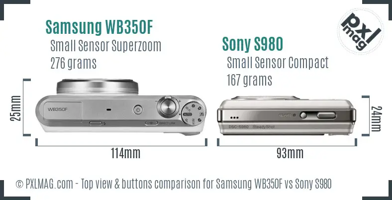 Samsung WB350F vs Sony S980 top view buttons comparison Samsung WB350F vs Sony S980 top view buttons comparison