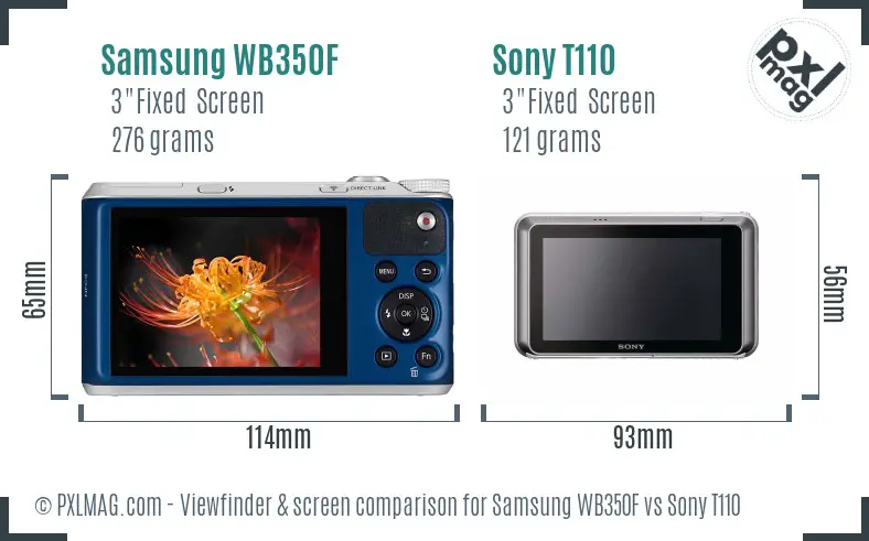Samsung WB350F vs Sony T110 Screen and Viewfinder comparison