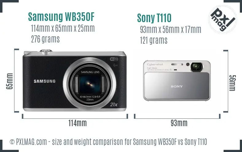 Samsung WB350F vs Sony T110 size comparison