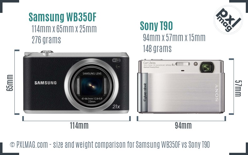 Samsung WB350F vs Sony T90 size comparison