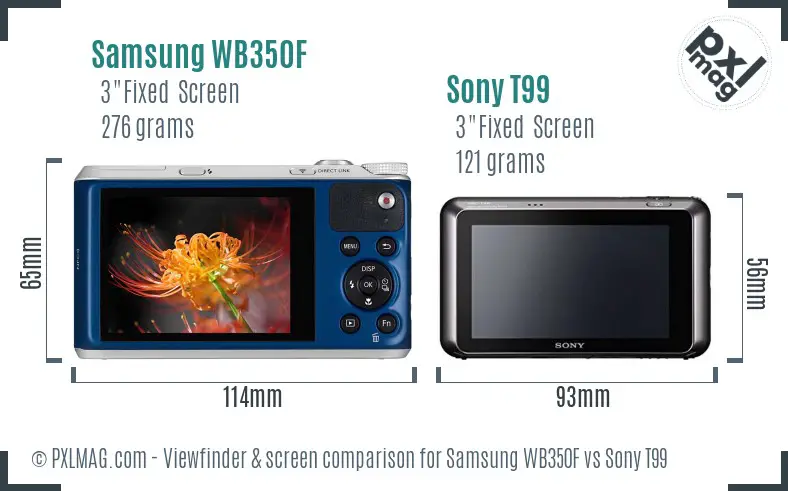 Samsung WB350F vs Sony T99 Screen and Viewfinder comparison