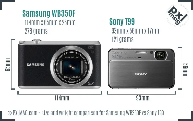 Samsung WB350F vs Sony T99 size comparison