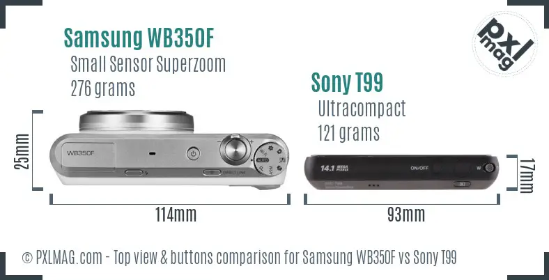 Samsung WB350F vs Sony T99 top view buttons comparison