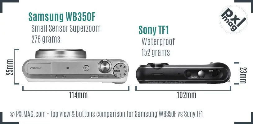 Samsung WB350F vs Sony TF1 top view buttons comparison