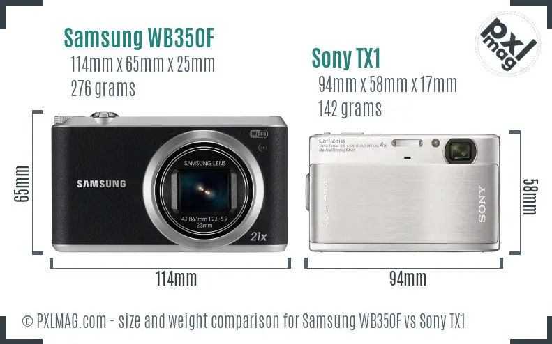 Samsung WB350F vs Sony TX1 size comparison