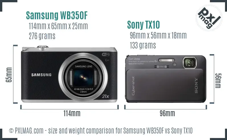 Samsung WB350F vs Sony TX10 size comparison