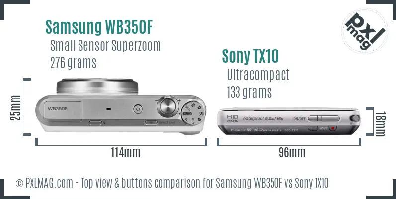 Samsung WB350F vs Sony TX10 top view buttons comparison