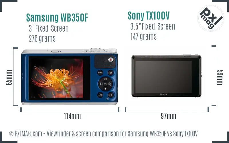 Samsung WB350F vs Sony TX100V Screen and Viewfinder comparison