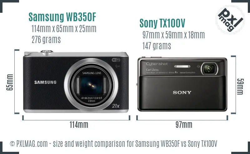 Samsung WB350F vs Sony TX100V size comparison