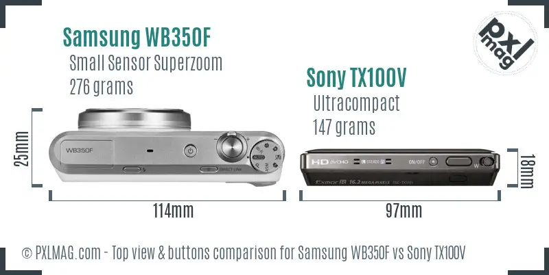 Samsung WB350F vs Sony TX100V top view buttons comparison