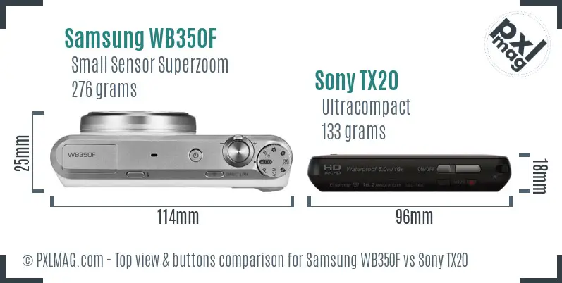 Samsung WB350F vs Sony TX20 top view buttons comparison Samsung WB350F vs Sony TX20 top view buttons comparison
