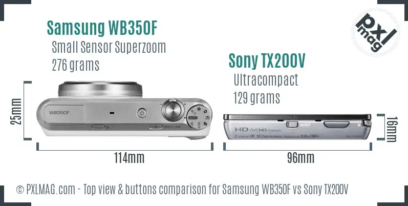 Samsung WB350F vs Sony TX200V top view buttons comparison