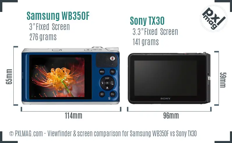 Samsung WB350F vs Sony TX30 Screen and Viewfinder comparison