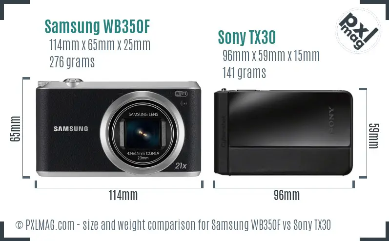 Samsung WB350F vs Sony TX30 size comparison