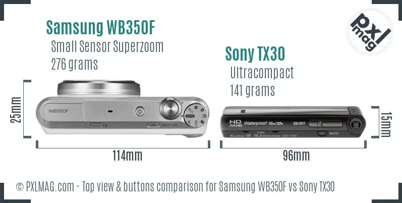 Samsung WB350F vs Sony TX30 top view buttons comparison