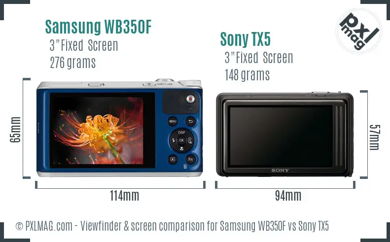 Samsung WB350F vs Sony TX5 Screen and Viewfinder comparison