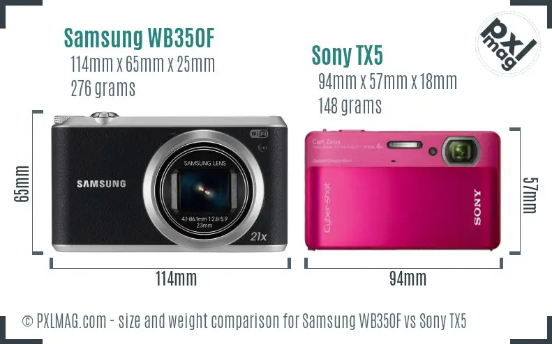 Samsung WB350F vs Sony TX5 size comparison