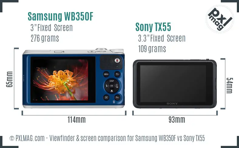 Samsung WB350F vs Sony TX55 Screen and Viewfinder comparison
