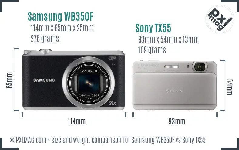 Samsung WB350F vs Sony TX55 size comparison