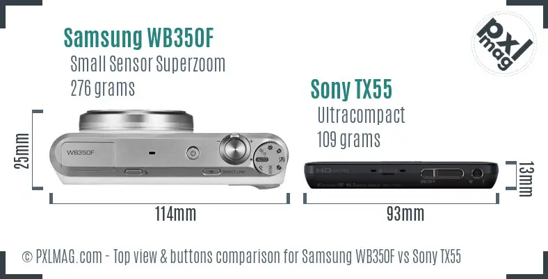 Samsung WB350F vs Sony TX55 top view buttons comparison