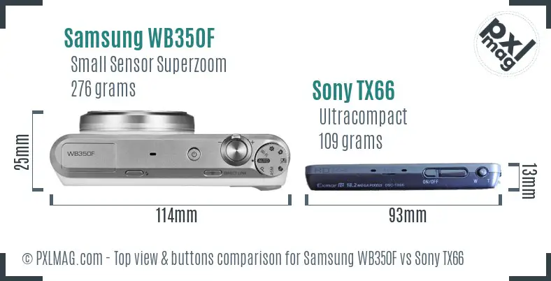 Samsung WB350F vs Sony TX66 top view buttons comparison