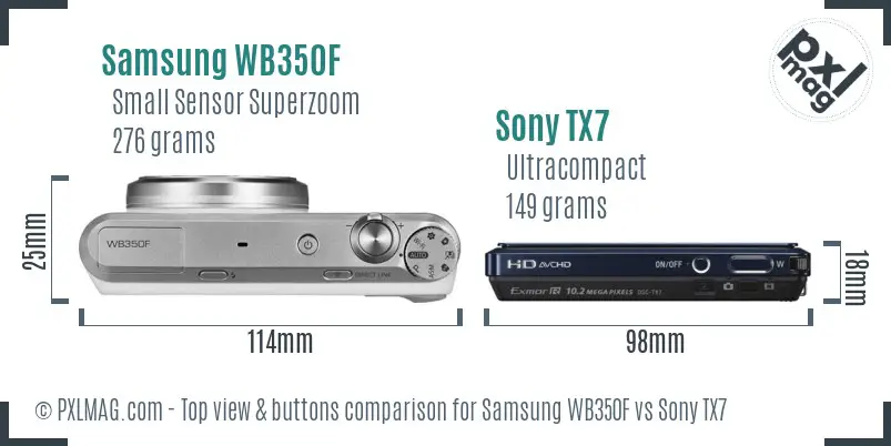 Samsung WB350F vs Sony TX7 top view buttons comparison Samsung WB350F vs Sony TX7 top view buttons comparison