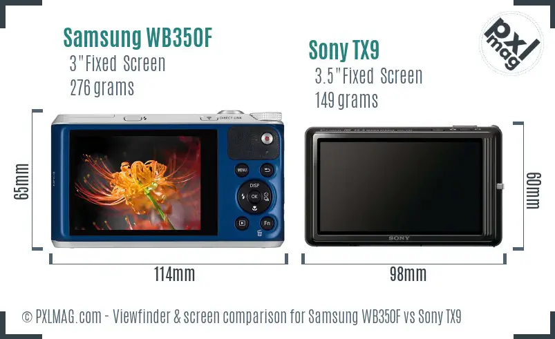 Samsung WB350F vs Sony TX9 Screen and Viewfinder comparison