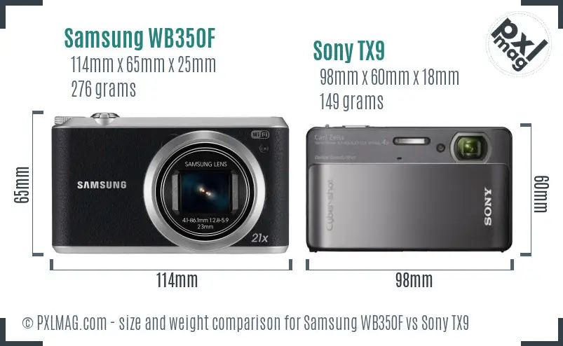 Samsung WB350F vs Sony TX9 size comparison