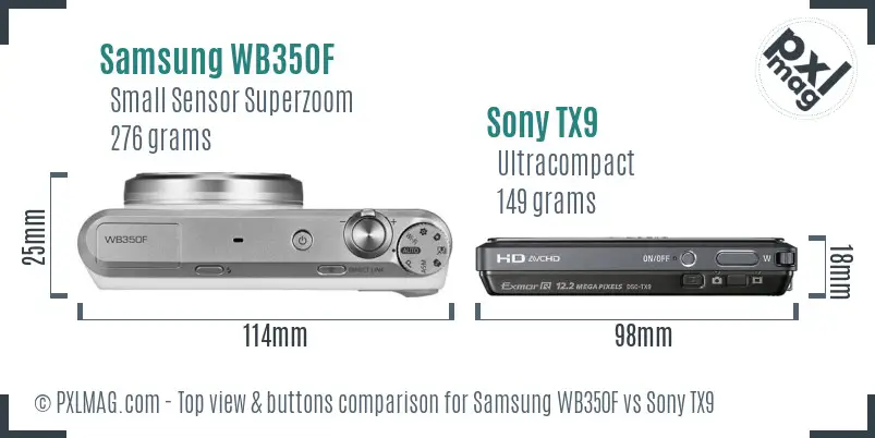 Samsung WB350F vs Sony TX9 top view buttons comparison