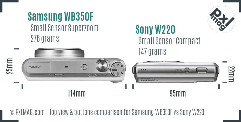 Samsung WB350F vs Sony W220 top view buttons comparison