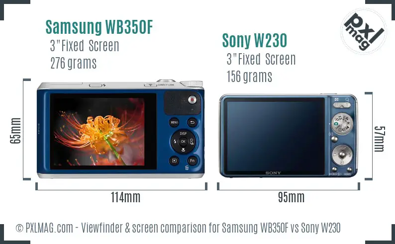 Samsung WB350F vs Sony W230 Screen and Viewfinder comparison