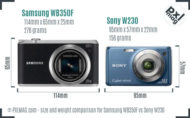 Samsung WB350F vs Sony W230 size comparison