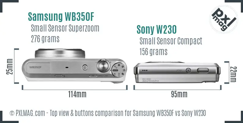 Samsung WB350F vs Sony W230 top view buttons comparison