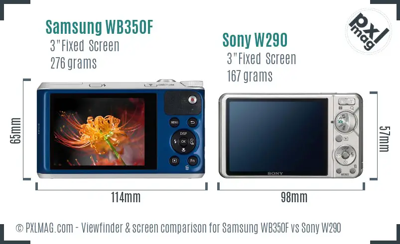 Samsung WB350F vs Sony W290 Screen and Viewfinder comparison