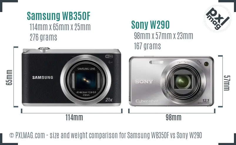 Samsung WB350F vs Sony W290 size comparison