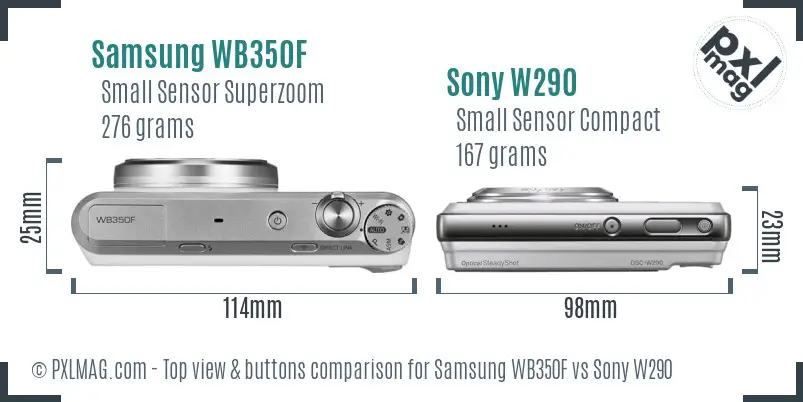 Samsung WB350F vs Sony W290 top view buttons comparison