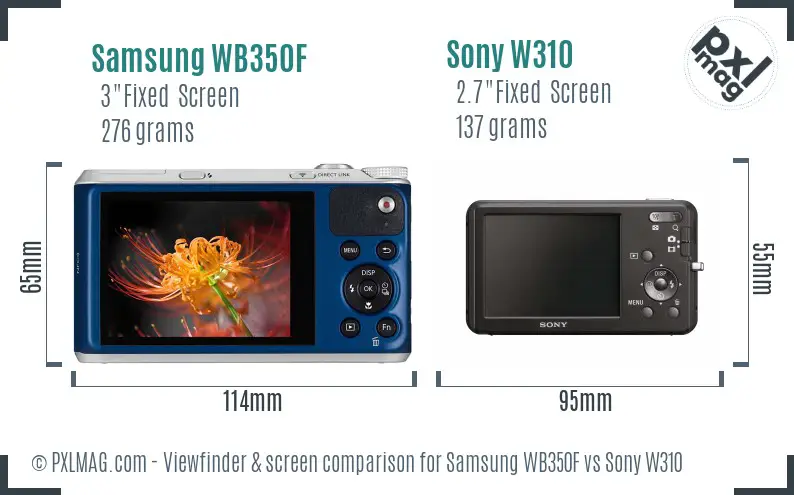 Samsung WB350F vs Sony W310 Screen and Viewfinder comparison