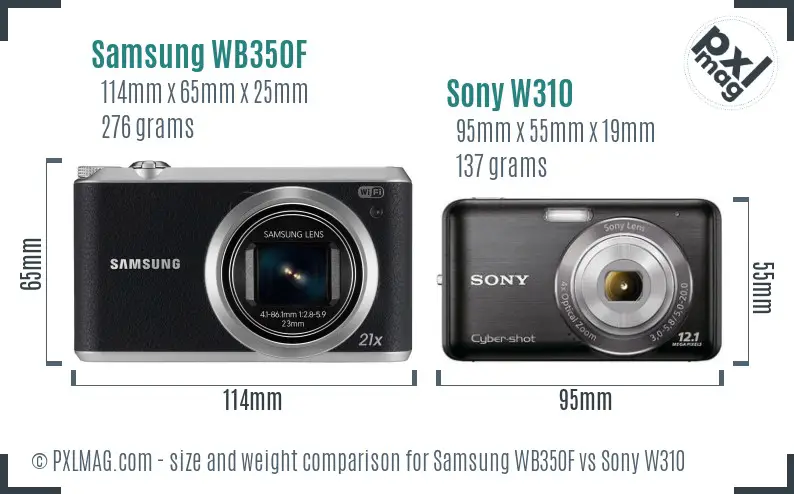 Samsung WB350F vs Sony W310 size comparison