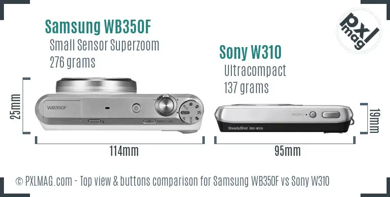 Samsung WB350F vs Sony W310 top view buttons comparison